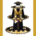 3-stufiger Tortenständer zur Abschlussfeier mit Doktorhut und klassischem Schwarz-Gold-Design - Abschluss Mehrstöckiger Tortenständer (J-0318)