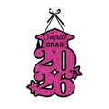 Decorazione porta glitterata magenta 2026 con scritta Congrats Grad e nastro nero - Glitter Rosso Rosa Congrats Grad 2026 (L-00283)