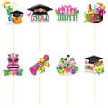 8-piece set of Hawaii-style graduation cake toppers with flamingo and pineapple designs - 8 Pcs/Pack