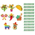 Mexican Fiesta party decorations featuring cartoon cactus and taco straws set - Mexican Fiesta Style (Y-00364)