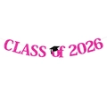 Pink glitter Class of 2026 graduation banner with black graduation cap icons - Pink Glitter CLASS OF 2026 Style (J-0324-2)