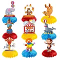 Set di 9 decorazioni da tavolo a nido d'ape a tema circo con disegni di leoni e elefanti - Serie a Tema Circo