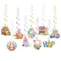 Pasen spiraal hangdecoraties met gekleurde konijntjes en eieren voor feestelijke sfeer - Een Set (9 Kaarten + 9 Spiralen + Haken) (L-00237)