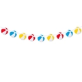 Summer party banner with colorful beach ball paper cutouts in red, blue, and yellow - Beach Ball Style (J-0350-3)