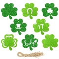 St. Patrick's Day grüne Glitzer-Kleeblatt-Anhänger mit Lucky-Motiven und Kordel - Grünes Glitzer Kleeblatt Hufeisen und Zylinder Aufhängeset / Grün