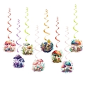 Decorazioni a spirale con funghi ad acquerello colorati per feste primaverili - Set Di Decorazioni Appese A Tema Fungo (Spirale, Carta E Gancio)(L-00163)