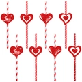 8-piece red and white Valentine's Day party straws with glittery love heart toppers - Glitter Heart Style
