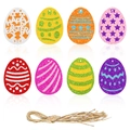 Set di 8 etichette a forma di uovo di Pasqua glitterate con vari motivi e corda di canapa - Stile Uovo di Pasqua (J-0299)