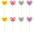 8-delige set hartvormige cupcake toppers in pastelkleuren met Valentijn teksten - Macaron Multicolor