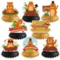 8-teilige Murmeltiertag-Waben-Tischdeko mit Cartoon-Motiven für Frühlingsparty-Dekoration - Murmeltier-Thema Waben-Ornamente (L-00258)