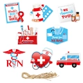 Set decorazioni appese per la Festa degli Infermieri con motivi medici e cordino di canapa - Stile Elementi Medici per la Giornata dell'Infermiera (L-00279)