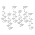 Silver graduation party decorations featuring sparkling mortarboard cap spiral swirls - Silver