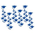 Set of 6 royal blue glitter graduation cap hanging swirl decorations for party - Blue