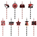 Glittery red and black Graduation party straw toppers with Congrats Grad and I Did It signs - Red Style (L-00264-3)