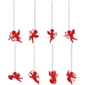 Set mit 8 roten Glitzer-Amor-Anhängern für Valentinstag und Hochzeitsdekorationen - Amor Hängedekoration / Rot Glitzer