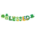 Striscione BLESSED di San Patrizio con quadrifogli e motivi scozzesi verdi - Stile Blessed (Y-00341-3)