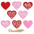 Close-up of glitter heart ornaments with 'Love' cutouts and natural twine for hanging - 8Pcs Mixed Color Heart Hanging Ornament Set (L-00211)