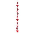 Dettaglio dello striscione rosso 'I LOVE YOU' con cuori per decorazioni di San Valentino - Rosso