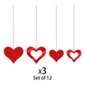 Set di 12 decorazioni a forma di cuore rosso glitterato e metallico per feste - Set di decorazioni appese a cuore rosso (Y-00328)