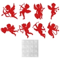 Set di 8 sagome di Cupido glitterate rosse con adesivi per decorazioni di San Valentino - Adesivi Cupido con Glitter Rossi (Y-00325)