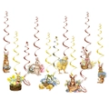 Decorazioni a spirale per Pasqua con coniglietti ad acquerello su sfondo bianco - Set Spirali Appese (L-00255-2)