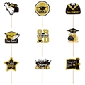 Set di 9 topper per cupcake glitterati neri e oro per decorazioni festa di laurea - Oro