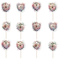 Détail de 12 décorations de gâteau cœur floral pour mariages et desserts de fête de luxe - Motif Floral en Cœur (L-00225)