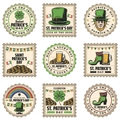Set of 9 vintage St. Patrick's Day bottle stickers featuring clover and gold coin designs - Set of 9 (L-00226)