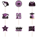 9-piece purple and black glitter graduation cupcake toppers with graduation cap and scroll - Purple
