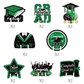 16-piece set of green glitter graduation party toppers featuring mortarboard and diploma - Green Style (L-00265-6)