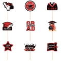 9-piece graduation cupcake toppers with Congrats Grad text and glitter gold finish - Red
