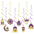 Decorazioni per il Ramadan con spirali sospese viola e oro e ornamenti a stella e luna - Stile Viola Oro (Y-00354-2)