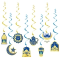 Decorazioni a spirale Eid Mubarak oro e blu con motivi di luna e moschea per feste - Stile Blu Oro (Y-00354-3)