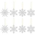 Lot de 8 flocons de neige argentés pailletés avec cordons dorés pour sapin de Noël - 8 Pièces/Paquet / Argenté