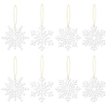 Lot de 8 ornements flocon de neige blanc pailleté avec cordons dorés pour décoration de Noël - 8 Pièces/Paquet / Blanc Nacré