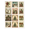 Set di 12 adesivi natalizi vintage con Babbo Natale, renne e alberi in stile retrò - Illustrazione di Natale Vintage (J-0271)