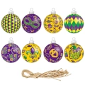 Set di 8 palline decorative Mardi Gras in oro, viola e verde con maschere e gigli - 8 Pezzi/Confezione (J-0288)