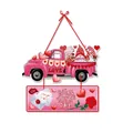 Detailed view of pink truck Valentine door hanger with gnome and heart decor, 28cm width - Double Layer Gnome Truck Style (J-0279-6)