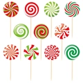 11-teiliges Set Weihnachts-Lollipop-Kuchenstecker in Rot, Weiß und Grün für Partydeko - Süßigkeiten-Thema Stil (Y-00313)