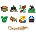 Set di 8 etichette per feste di football con spago caschi trofei e maglie da gioco - Set di Etichette Appese a Tema Football (Y-00315)