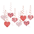 Details der roten Metallspiralen und Valentinstag-Herzanhänger mit festlicher Schrift - Herz Spiralen Deko-Set (mys0414)