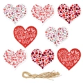 Set di 8 etichette a cuore per San Valentino con scritte glitterate e motivi floreali - Set da 8 Pezzi (L-00214)