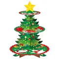 Soporte para tartas de Navidad de 3 niveles con ilustraciones de Papá Noel y renos - Soporte para Pasteles de Árbol de Navidad de Varias Capas (Y-00288) / Verde/Rojo/Amarillo
