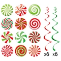 Decorazioni natalizie con 12 ciondoli a caramella e riccioli in rosso e verde - 12 Cartoline di Caramelle + 12 Spirali (Y-00312)