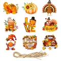 Detailset aus 9 Erntedankfest-Anhängern mit Truthahn- und Kürbisdesigns für Herbstdeko - 9 Karten + Seil (Y-00267)
