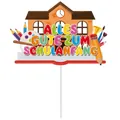 Dettaglio di decorazione per torta scolastica tedesca con motivi di cancelleria colorata - Topper per torta grande (Y-00270-2)