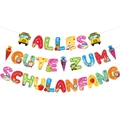Striscione Alles Gute zum Schulanfang con lettere colorate ed elementi scolastici grafici - Set di Banner in Tedesco Alles Gute Zum Schulanfang (Y-00270-1)