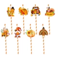 8er-Pack Thanksgiving-Strohhalm-Deko mit Kürbis- und Truthahnmustern für Herbstfeste - Thanksgiving-Themenset (8 Stk./Packung) (Y-00274) / Orange & Weiß