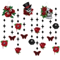 Gothic Halloween decoration set with skulls, red roses with eyeballs, and black butterflies - Gothic Skeleton Eyeball Garland Set (J-0246)