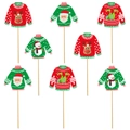 Set of 8 Christmas ugly sweater themed party toppers featuring Santa and Reindeer - Ugly Sweater Style / Set of 8